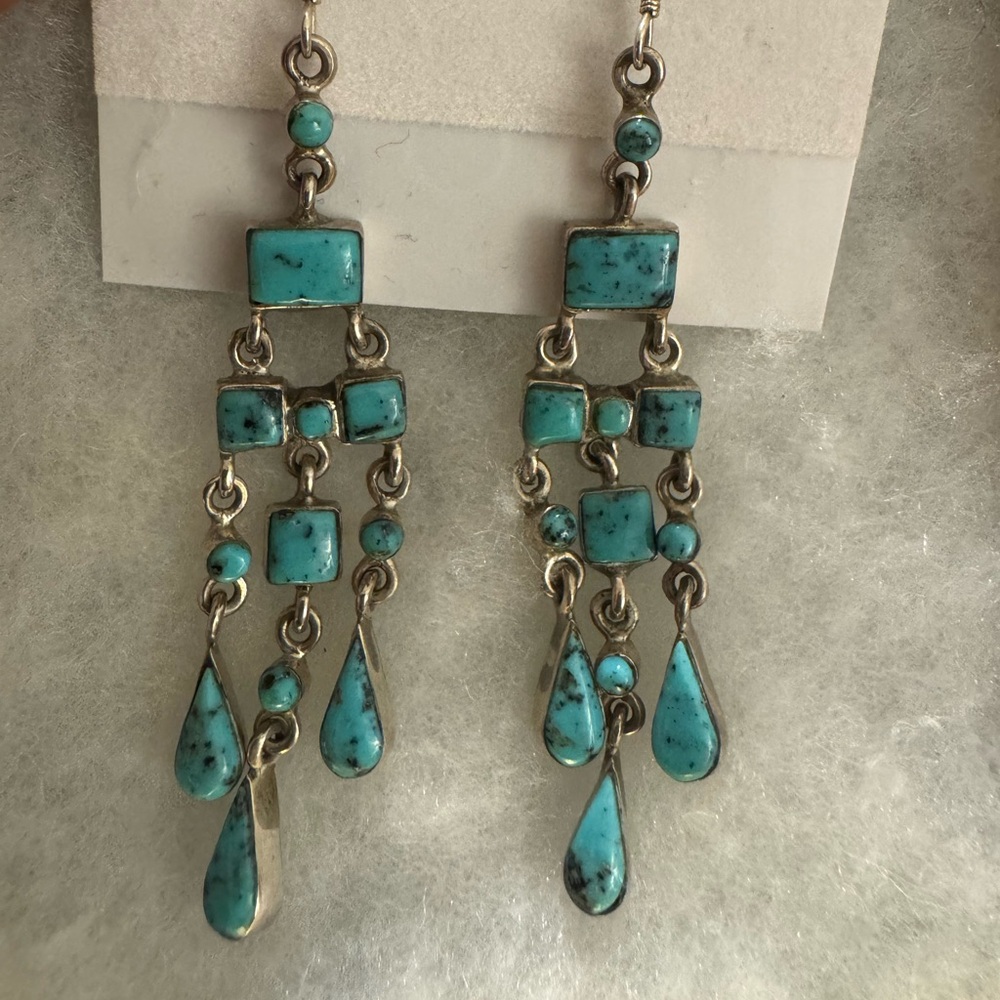 Turquoise and Silver Chandelier Earrings - Picture 2 of 4